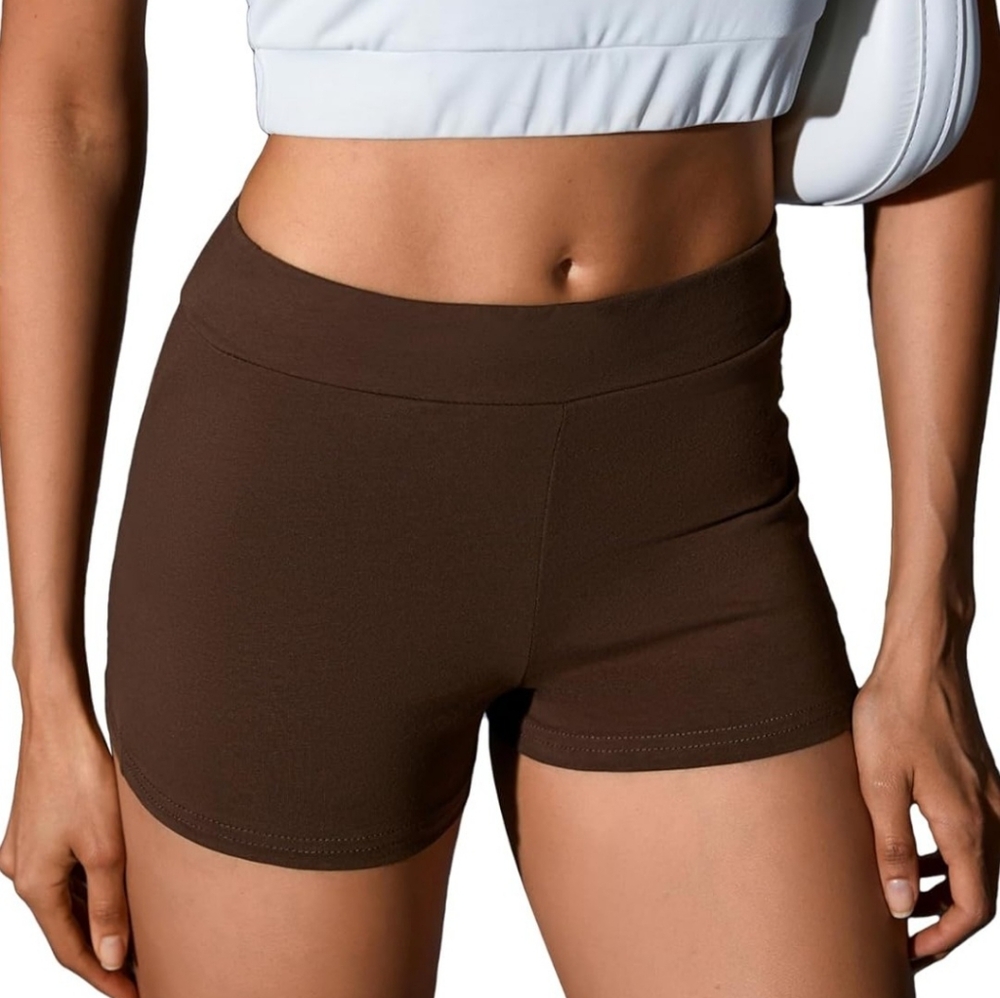 NWT Women's Brown Athletic Elastic High Waisted Short Shorts Size XS